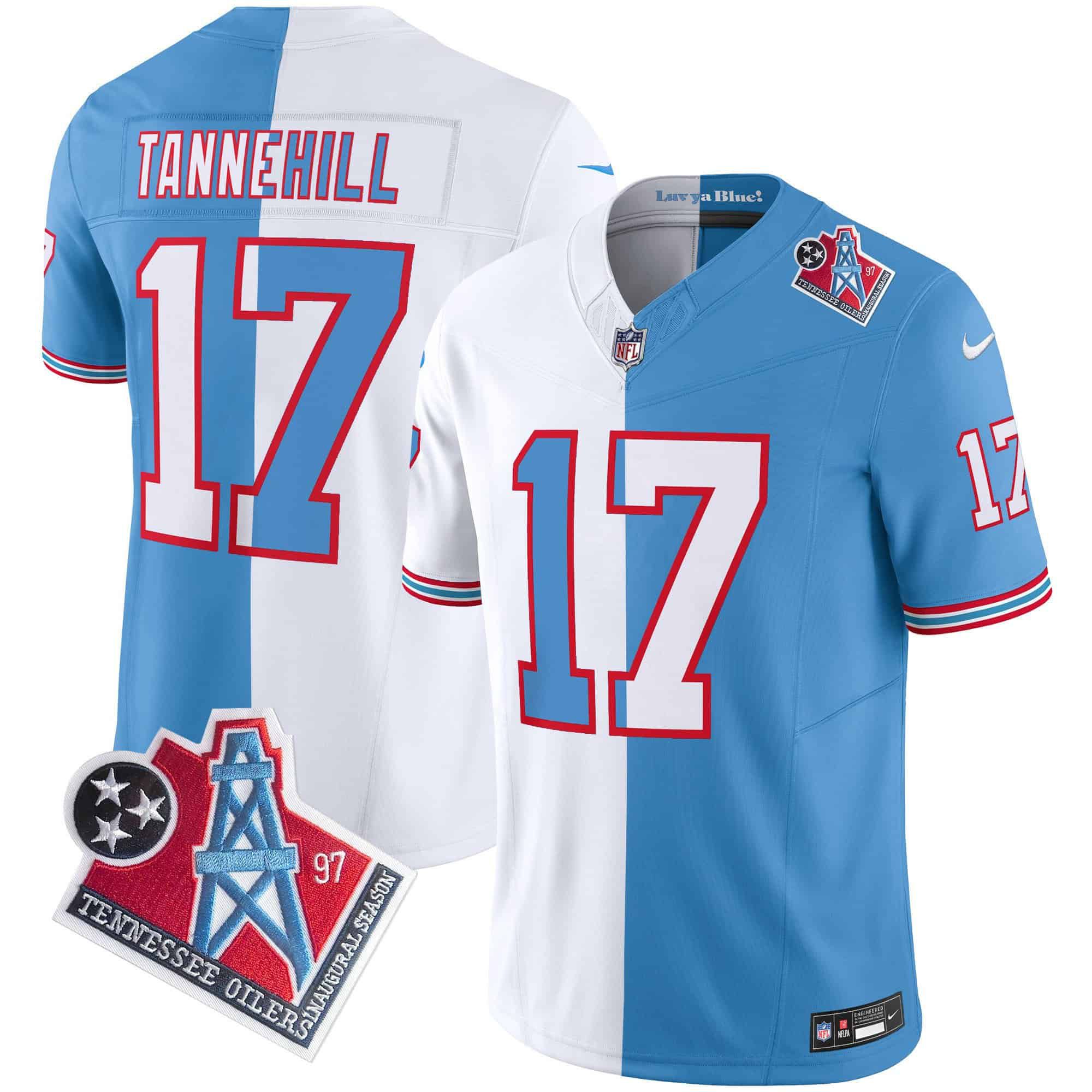 Men Tennessee Titans #17 Tannehill Light Blue with white 1997 Throwback 2024 Nike Limited Vapor NFL Jersey
